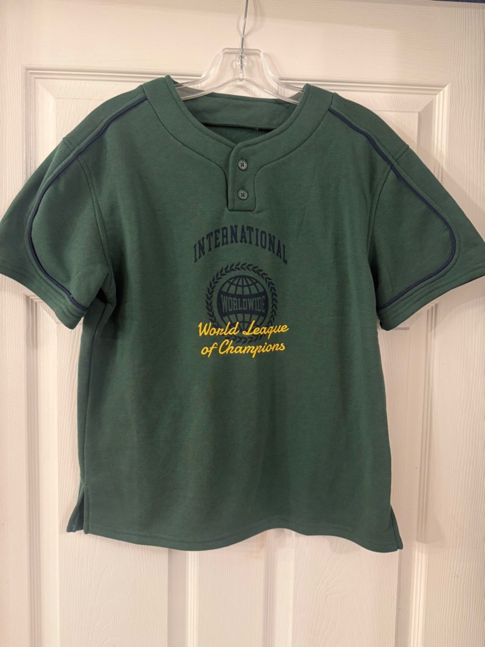 Fashion Nova Green Short Sleeve Henley Tee with Yellow Graphic
